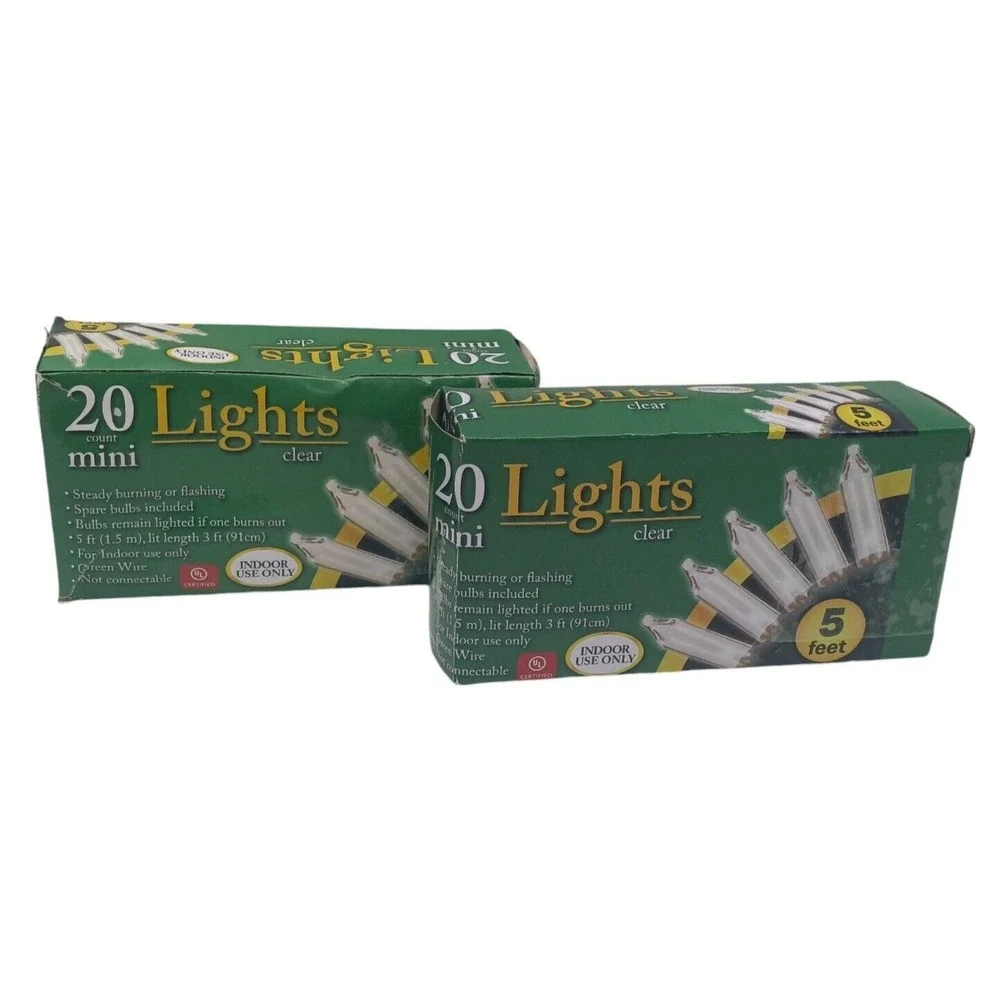 2 SETS - Indoor Christmas Mini Lights,‎ 5 ft. Strands 20 Ct Clear - PREOWNED